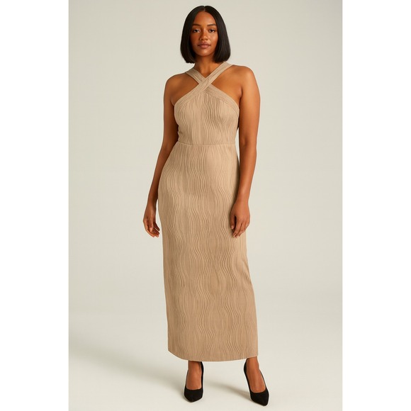 Siena Taupe Ribbed Maxi Dress Size 12 - Picture 1 of 6